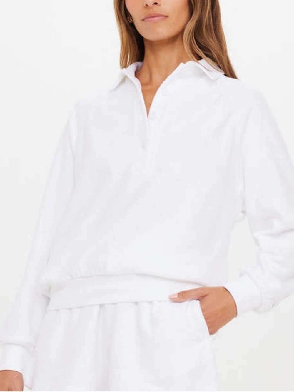 NWT The Upside Zinnia Elle Polo White Terry Cloth Oversized Sweatshirt Large